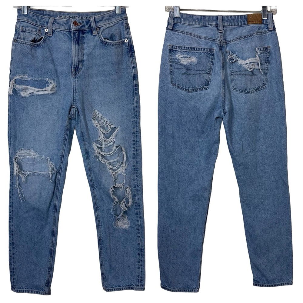 American Eagle Mom Jean Comfort Stretch Waistband High Waist Distressed Jeans 2R